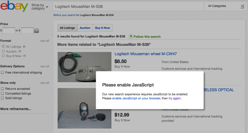 eBay requires javascript
