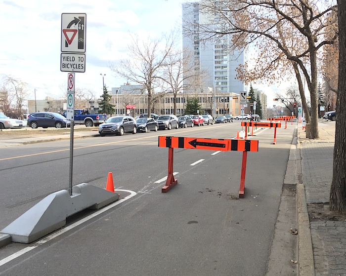 Edmonton segregated bike lane construction - 1
