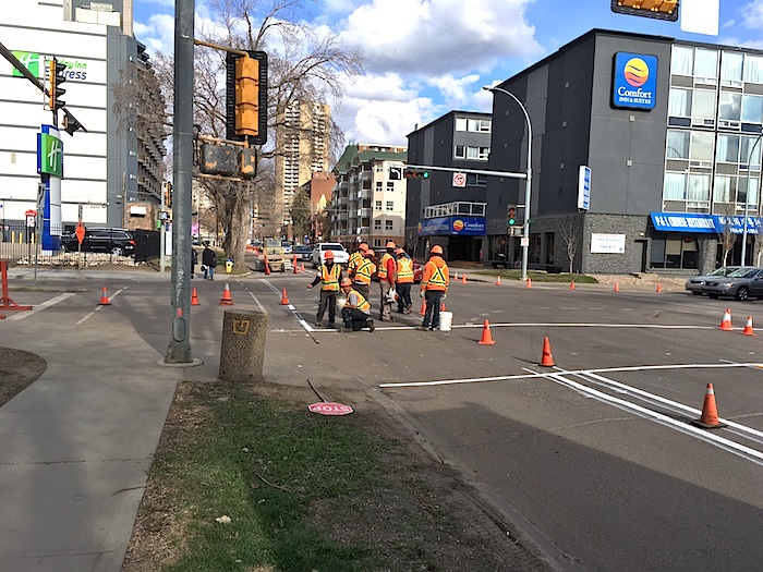 Edmonton segregated bike lane construction - 2